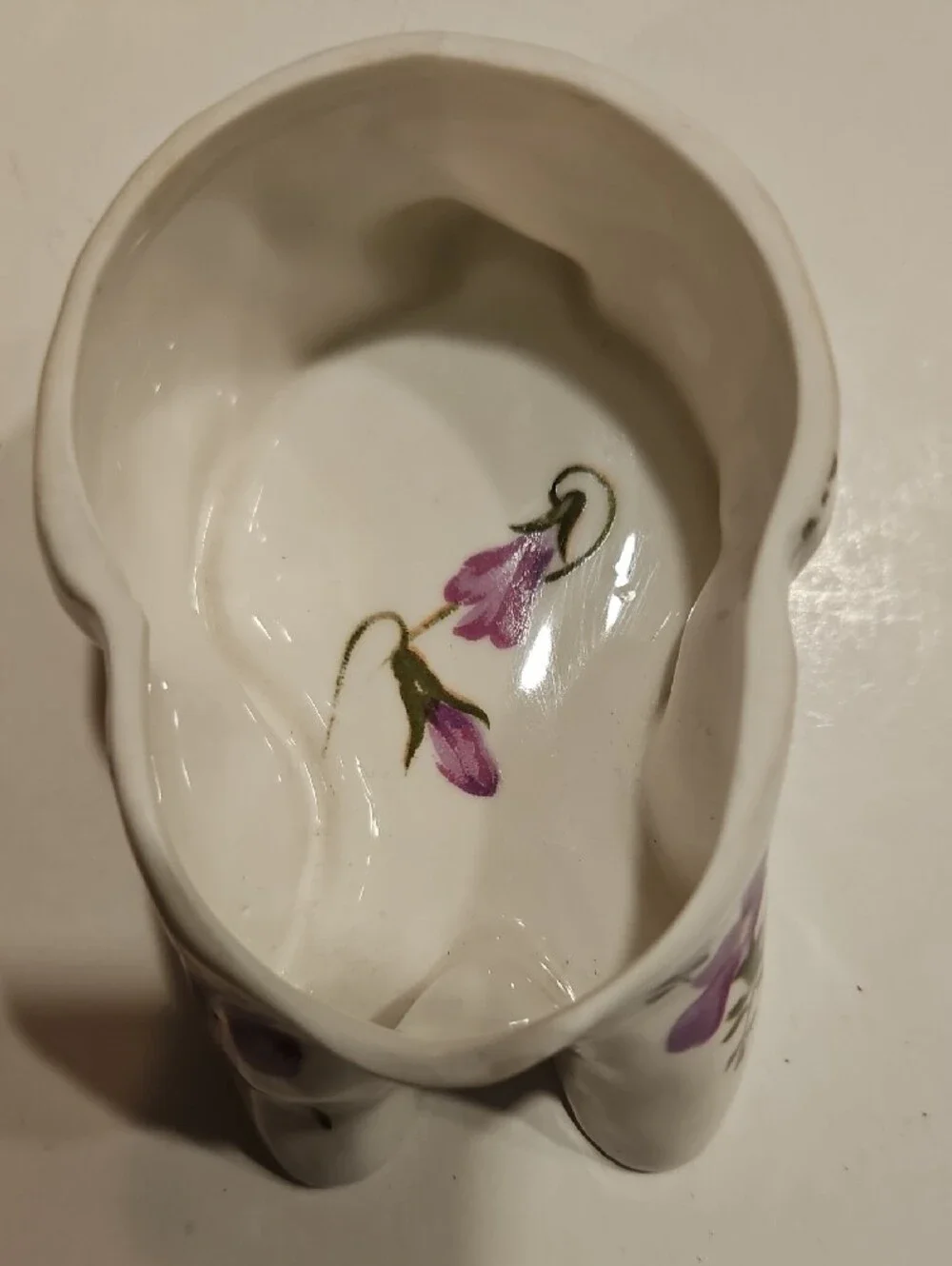 Mann Fine Bone China Bunny Trinket Box with Purple Violets Accents 4 1/2